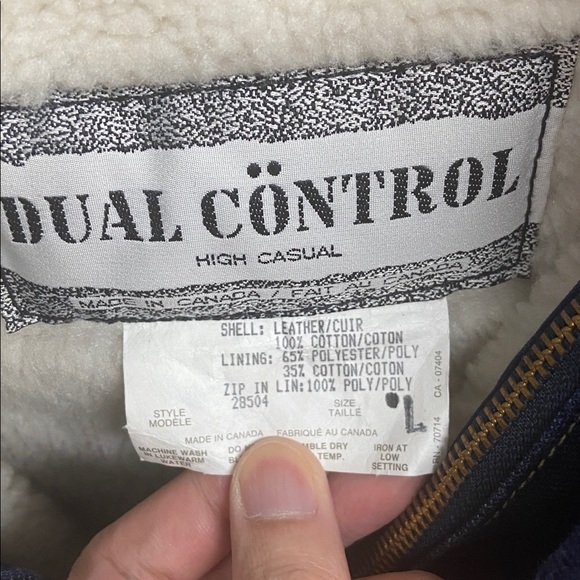 Vintage 1980’s Dual Control Denim Navy Sherpa Collar Bomber Jacket - Picture 3 of 12